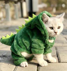 Huisdier kattenkleding grappige dinosaurus kostuums jas winter warme fleece kattendoek voor kleine katten kitten hoodie puppy hondenkleding xsxxl1211340