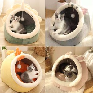Pet Cat's Bed Warm Cat House Soft Plush Round Bedstent Carrier Dogs and Cats Basket Pillow Cave Mat Pet Accessories voor benodigdheden