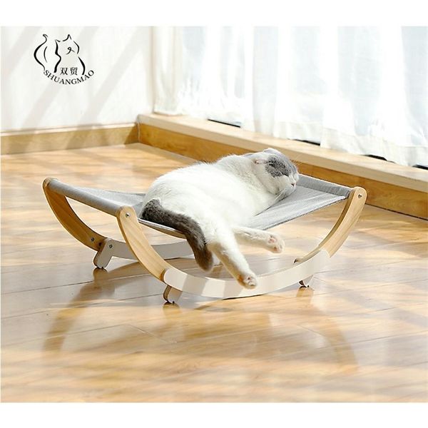 Pet Cat's Tumbona Cama Hamaca de madera para Cat House Puppy Mat Camas colgantes Gatos Cesta Pequeño Perro Sofá suave Ventana Productos cálidos 210722