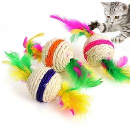 Pet Cat Toy Sisal Feather Ball Kitten Teaser jouer à Chew Scratch Catch Toys GA661234X