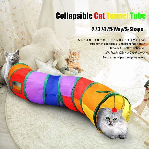 Tunnel pour chat de compagnie, jouets pour chats, Tunnels pliables à 2/3/S voies pour chats d'intérieur, Tunnel pour chat ennuyé, trou de regard, boule de jouet