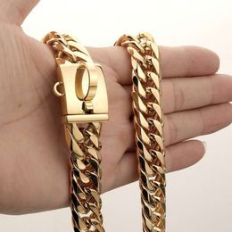 Pet Chain Dog Collar Leash 17mm Gold Stainless Steel Ketting Franse Bulldog Pitbull Collar Strap Dropshipping Pet Suppliers