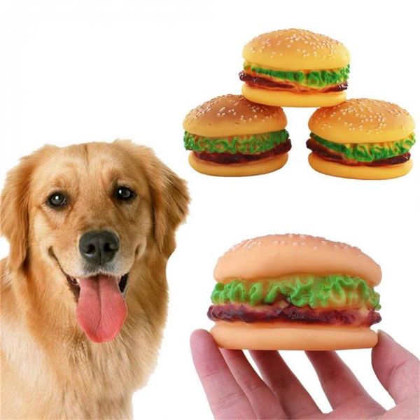 Animaux de compagnie à mâcher jouer jouets PVC Hamburger chien chat chiot formation son couineur légumes poulet nourriture jouet grinçant animaux fournitures