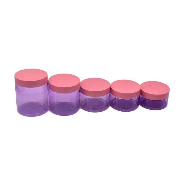 PET Frascos de crema púrpura transparente Botellas recargables Tapa de plástico rosa mate Envases de envases cosméticos Macetas de crema para ojos vacías 4OZ 5OZ 100ml 120ml 150ml 200ml 250ml