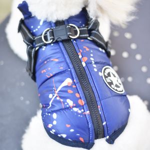 Huisdier kleding herfst winter katoen-gewatteerde kleding reflecterende borst en rug een hond bedrukt katoen vest