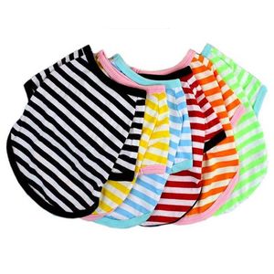 Ropa para mascotas Perro multicolor Raya Cuello redondo Camiseta Raya Camisa de dos piernas Ropa para mascotas Ropa coreana para perros pequeños