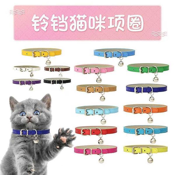 Collares para mascotas Collar para perro Collar para gato Campana japonesa Gargantilla para gato Collar para perro sólido 16 colores