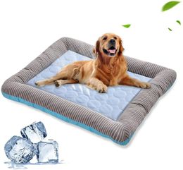 Pet de refroidissement du pad lit pour chiens chats chiots chaton cool coque couverture de animal de compagnie matériau de soie de glace douce pour l'été sommeil rose souffle bleu 240423