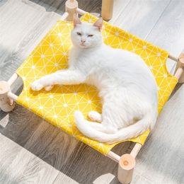 Pet Cot Bed voor Cat Draag Draagbare Verhoogde Zomer Ademend Afneembaar Opgeheven Kitty Puppy Nest Duurzaam Canvas Levert 220323