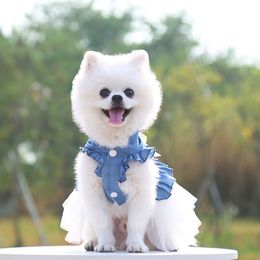 Hond Kleding Chihuahua Denim Kant Trouwjurken voor Kleine Middelgrote Honden Puppy Party Strik Sweety Rok Huisdieren Cat244g