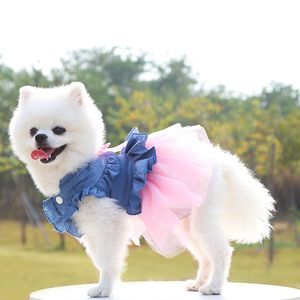 Hond Kleding Chihuahua Denim Kant Trouwjurken voor Kleine Middelgrote Honden Puppy Party Strik Sweety Rok Huisdieren Cat302o