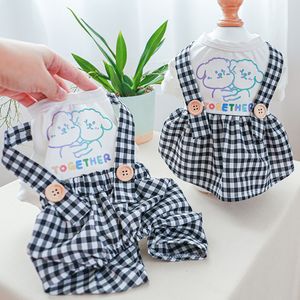 Hond kleding cirkel honden kat nieuw paar shirt plaid overalls prinses rok kleur samen