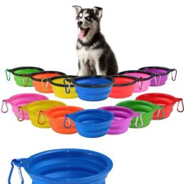 Bols pour chien de compagnie Pliant Portable Dog Food Container Silicone Pet Bowl Puppy Bols pliables Bols d'alimentation pour animaux de compagnie avec boucle d'escalade