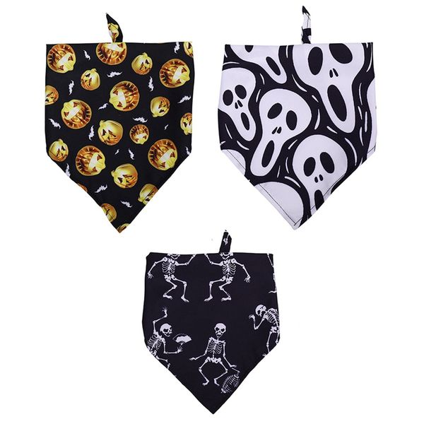 Pañuelo de dibujos animados para perros y mascotas, pañuelo con estampado de calabaza y calavera de Halloween, pañuelo para mascotas, Collar para perros y gatos medianos y grandes, accesorios para mascotas