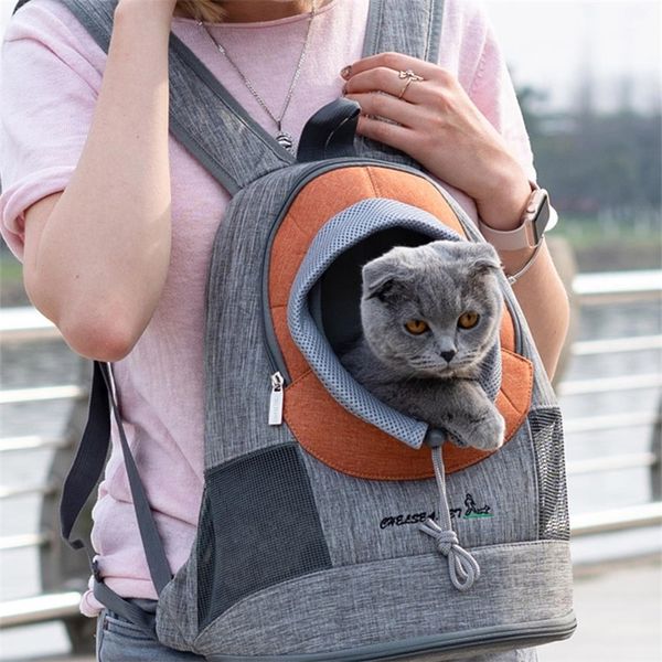 Pet Dog Cat Bag Eco amigable al aire libre Travel Cage Safety Mochila frontal transpirable para malla LJ201201