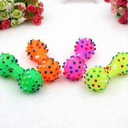 PET HOND CAT PUPPY SOUND POLKA DOT Squeaky Toy Rubber Dumbbell Chewing Funny Toy GA667