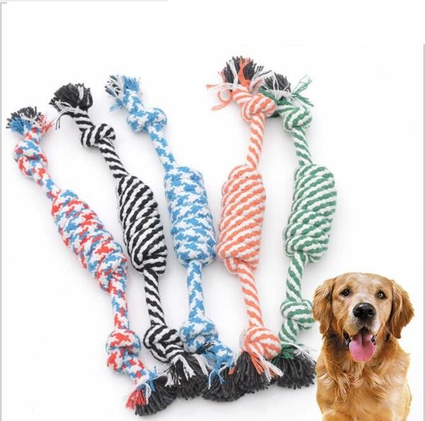 Pet Dog kauwt Rope Fun Pet Knot katoenen touwen Toy Stripe Rope Dog cleaning teeth Toy Duurzame hoogwaardige hondenaccessoires