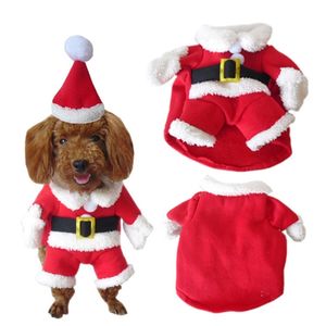 Pet Hond Kerstkleding Santa Claus Kostuum Winter Puppy Kat Jas Jacket Pak met Cap Warm Kleding voor S Cats 211027