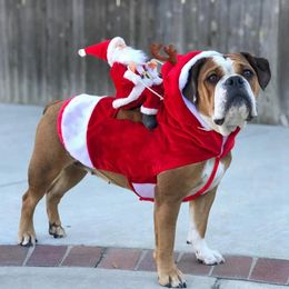 Weihnachtskleidung für Hunde, Weihnachtsmann, der auf einem Hirsch reitet, Jacke, Mantel, Haustiere, Bekleidung, Kostüme für Groß und Klein 240113