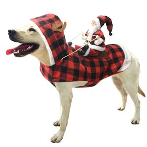 Pet Dog Christmas Clothes Santa Claus Riding a Deer Veste M manteau de compagnie Costumes de vêtements pour petits chiens moyens 231222