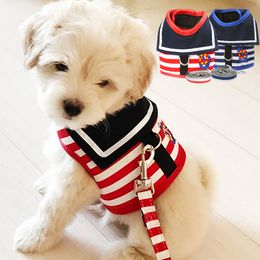 Hondenkleding Navy Style Leash Harness Soft Outdoor Walking Vest Halsband Voor Teddy Pommeren Chihuahua Hondenbenodigdheden