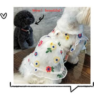 Hond kleding transparante bloem kat zomer teddybeer netto gaas rok puppy jurk meisje