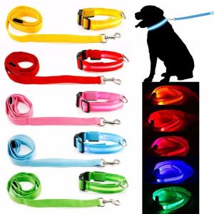 Collier de chien de compagnie lumineux chiens laisse lumineuse LED clignotant lumière harnais Nylon sécurité laisse corde fournitures pour animaux de compagnie pour petit chien chiot c412 ZZ