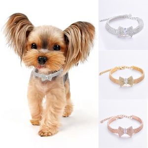 Collier de chien de compagnie avec diamants réglable cristal diamant noeud papillon colliers chat et chien petit collier pour animaux de compagnie bijoux pour la fête de mariage