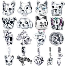 Pet Dog Fit Europe Bracelet Perles 925 Sterling Silver Shiba Inu Wolf Charme de singe