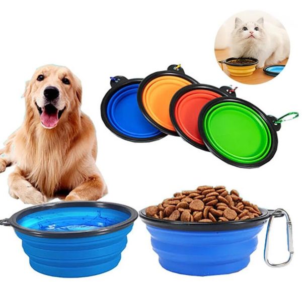 Складные миски для собак, портативный контейнер для еды для собак, силиконовая миска для домашних животных, кормушка для щенков, складные миски, блюдо для кормления домашних животных с пряжкой для лазания