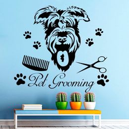 Autocollants muraux à motifs d'art de toilettage de chien de compagnie, sparadrap muraux de décoration de salon de maison, affiche de fenêtre d'animalerie, papier peint 340N