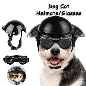 Casques pour chiens de compagnie avec lunettes de soleil Chat de chien de sécurité pour chats pour voyager à la tête réglable Protection en plastique Fashion drôle 240418