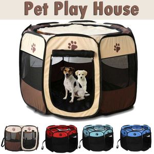 PET HOND PLAATSEN TENT KRATE KLEUR Opvouwbare Puppy Oefening Kat Cage Waterdicht Outdoor Twee Deur Mesh Shade Cover Nest Kennel 210722