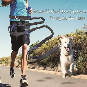 Pet Dog Running Leash Rope 2 Hand Control Jogging Walking con manos libres reflectantes Pets Collar de doble elasticidad 211022