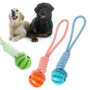 Jouets pour chiens de compagnie tirés à la main corde de coton interactive balles en caoutchouc chiens molaire résistant aux morsures nettoyage des dents jouets à mâcher fournitures pour animaux de compagnie