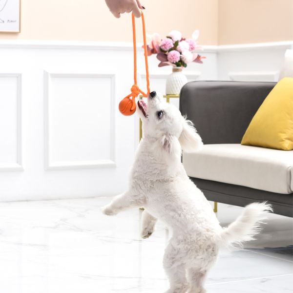 Juguetes para perros de compañía, pelotas de juguete para masticar indestructibles con cuerda, juguetes interactivos para cachorros de perros grandes, pelota sólida de goma hinchable, venta al por mayor