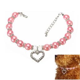 Huisdier mode pet coller puppy hond kat parel ketting accessoires pet accessoires love diamant huisdieren honden katten kraag ldads sieraden