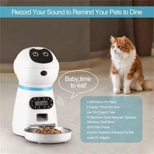 Pet Feeder With Voice Record Dog Food Bowl Roestvrijstalen LCD-scherm Timer Dispenser Smart Timed 220323