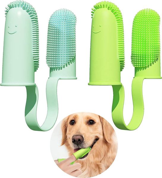 Brosse à dents pour chien pour nettoyage des dents de chien Kit de brosse à dents à double doigt pour chien Soins dentaires doux Brosse à dents de chat avec poils fins et doux