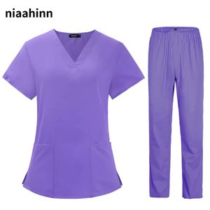 Huisdierenverzorging arts uniformen niet-plakkerige haarverpleegkundige vrouwen dunne en lichte stof kleding voor zomer klinische uniforme vrouw 240428