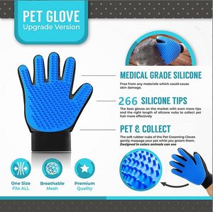 Handschoenen voor huisdierenverzorging Hond kat Massagebad schone handschoenen 3D mesh TPR Handschoenen Borstel 266 siliconen tips