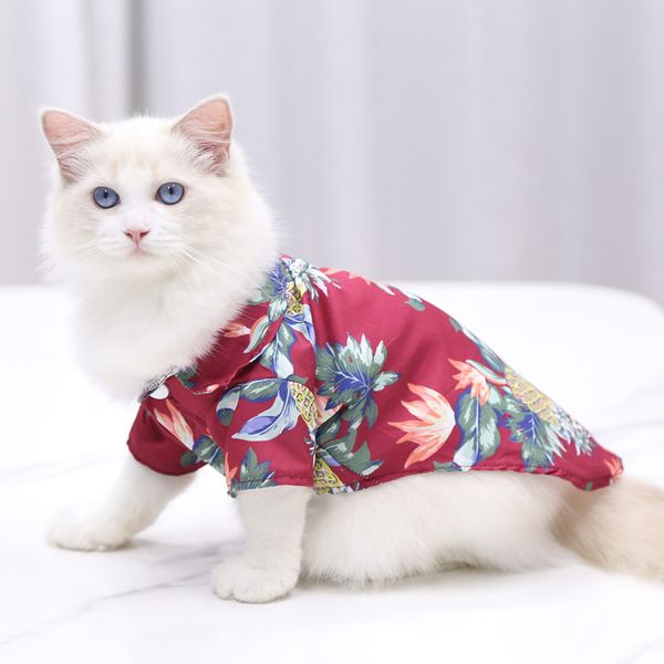 Chemise hawaïenne pour animaux de compagnie chat chien vêtements vêtements été plage Camp gilet vêtements Floral doux ananas imprimé chemises