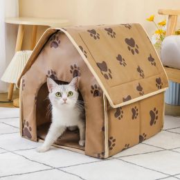 Huisdier huis draagbare kat hond villa voetafdruk patroon katten honden nest opvouwbare kleine middellange binnen huisdieren bedden bed tent puppy kennel schuur