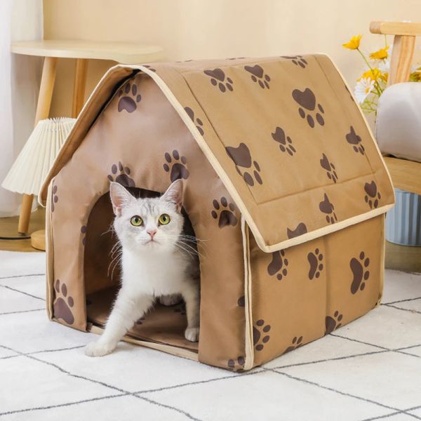 Pet House Portable Cat Dog Villa Footprint Pattern Cats Chiens NEST NEST PLIMable Small Medium Indoor Pets Bed Tent Puppy Kennel Shed