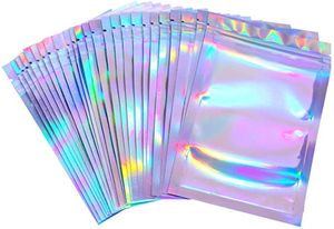 100 Stuks Hersluitbare Geur Proof Zakken Folie Pouch Zak Platte Laser Kleur Verpakking Zak Voor Party Favor Voedsel Opslag holografische Kleur