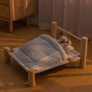 Chaise longue pour animaux de compagnie pour chat lit sac de couchage amovible hamac en bois hiver chaud chaton chats maison animaux lits petits chiens canapé tapis suppli 210722