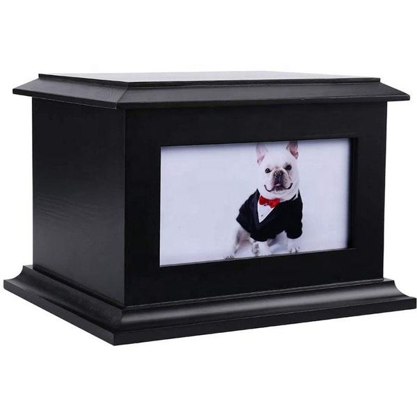 Urnas conmemorativas para mascotas para perros o gatos Cenizas Urnas funerarias de entierro de madera maciza con marco de fotos Caja de memoria de recuerdo de cremación bellamente hecha a mano