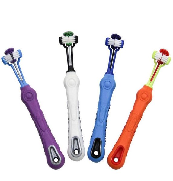 Cuidado oral de mascota lavado de tres lados cepillo de dientes de gato mascotas para perros limpios de los dientes de los dientes de los dientes de limpieza