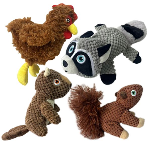 Juguetes de peluche para mascotas, juguetes para perros y gatos de Amazon, alivia el aburrimiento, resistente a las mordeduras, dentición realista, mapache, ardilla, castor, gallo, juguetes para masticar para cachorros, suministros para mascotas