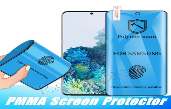 PET PMMA Protector de pantalla de pegamento completo para Samsung Galaxy S23 Ultra S22 Plus S21 Fe S20 Nota 20 10 10 S1 S9 S8 Polymer Nano Soft Cerami9565359